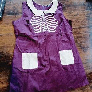 Unique Vintage Mod Purple & White Skeleton Dress Halloween